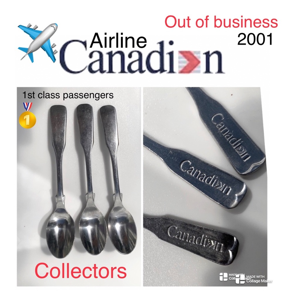 ✈️ 5 Canadian Airline Collectible Silver 🥄 & 🍴 made in Japan